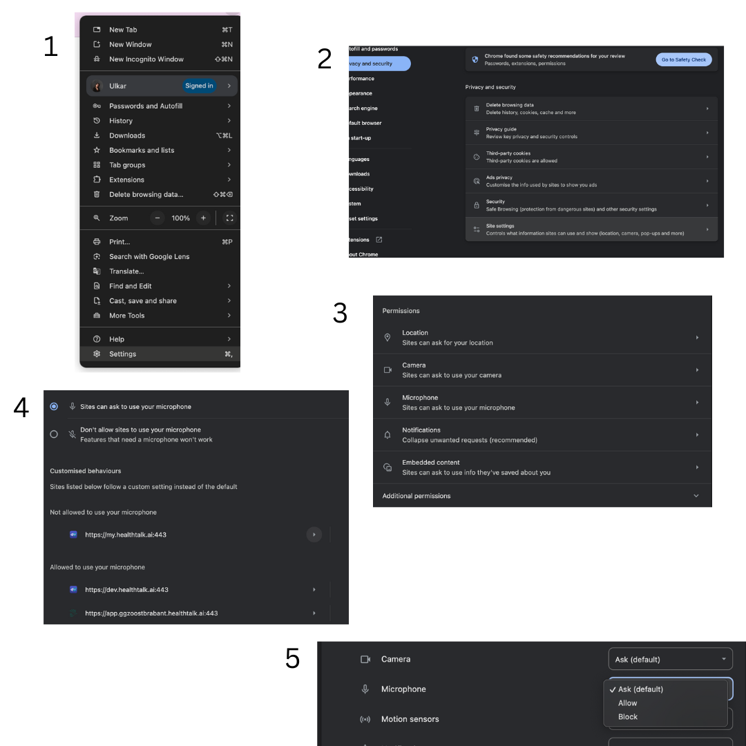 Settings overzicht Google Chrome
