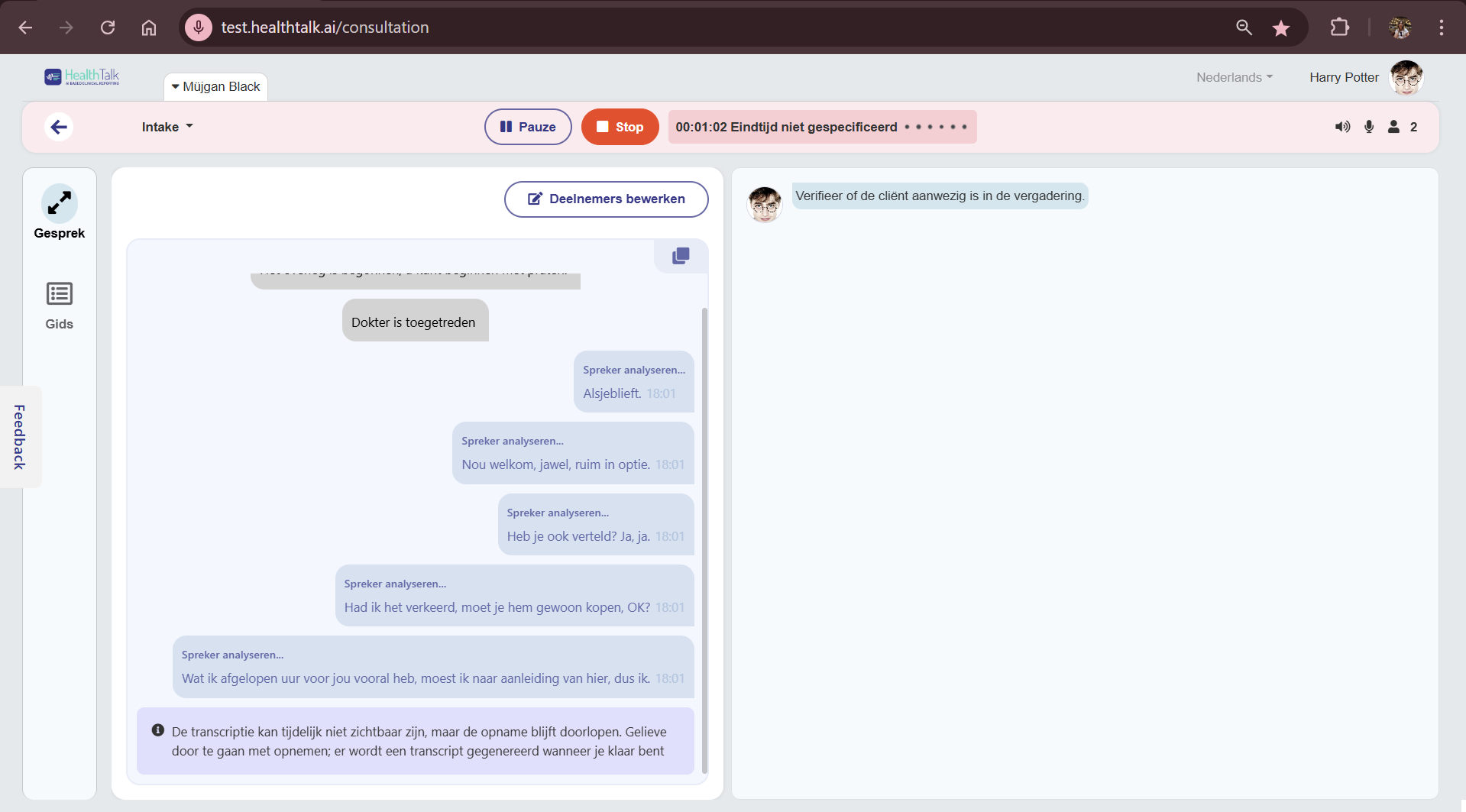 Foutmelding transcriptie
