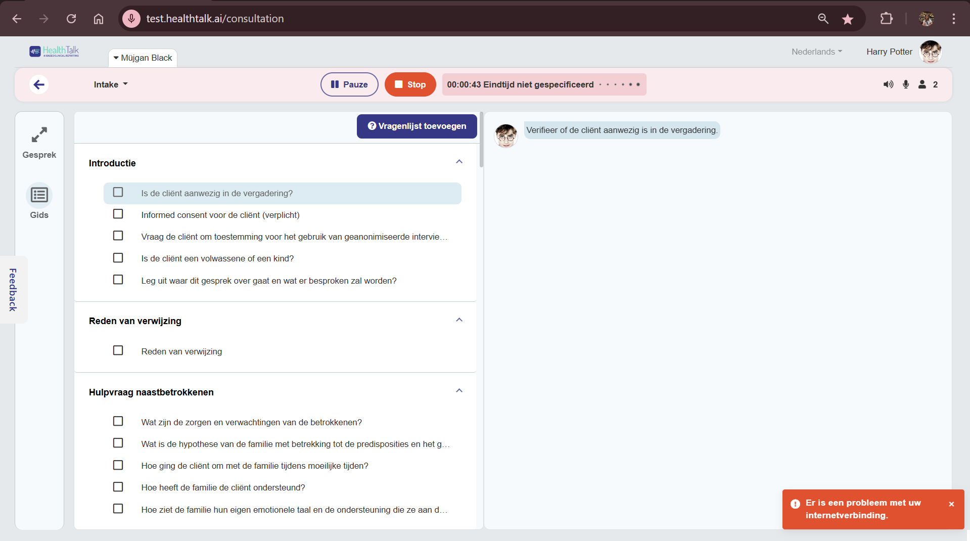 Foutmelding internetverbinding