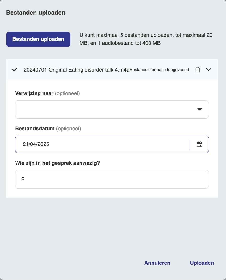 bestanden uploaden overzicht